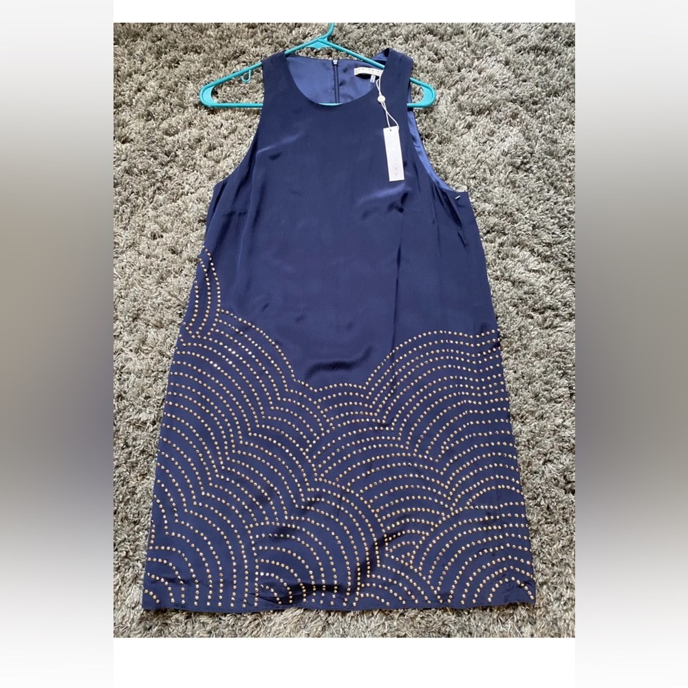 Trina Turk Navy dress. Size 12. New With Tags. 100% Silk With Polyester Lining
